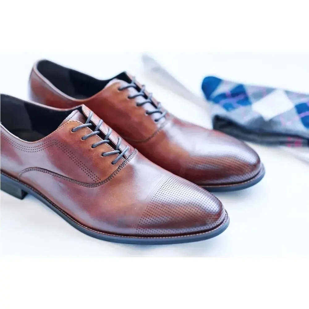 MENS KENNETH COLE Dark Brown Mahogany Leather Derby Oxford Lace Up Shoes 8.5